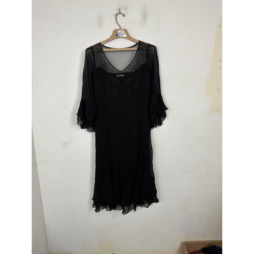 Nataya Black Gothic Romantic Midi Dress Sheer Mesh Ruffle Bell Sleeve Corset M